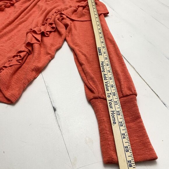 Anthropologie Pilcro Red Orange Popover Ruffle Pullover V-neck Sweater Women's L - Picture 7 of 10